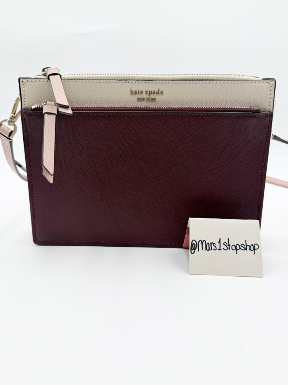 kate spade burgundy and cream crossbody bag with pale pink accents